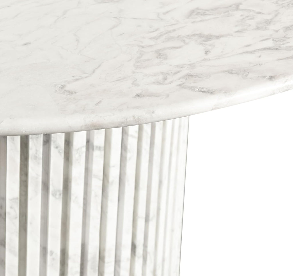 248White-DT48 Genoa Collection Art Deco Dining Table with Handcrafted Genuine Marble, White Marble with Light Grey