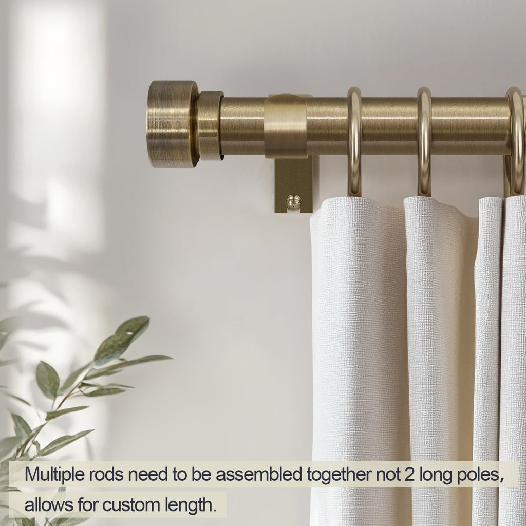 Antique Bronze Curtain Rods for Windows 72 to 144 Inches Adjustable Length Heavy Duty 1" Diameter Window Curtain Rod