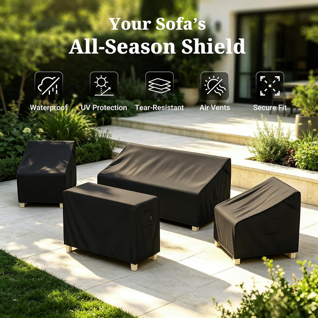 3-Seater Outdoor Couch Cover Waterproof, Patio Furniture Cover for Sofa, Heavy Duty Outdoor Sofa Covers, Polyester &