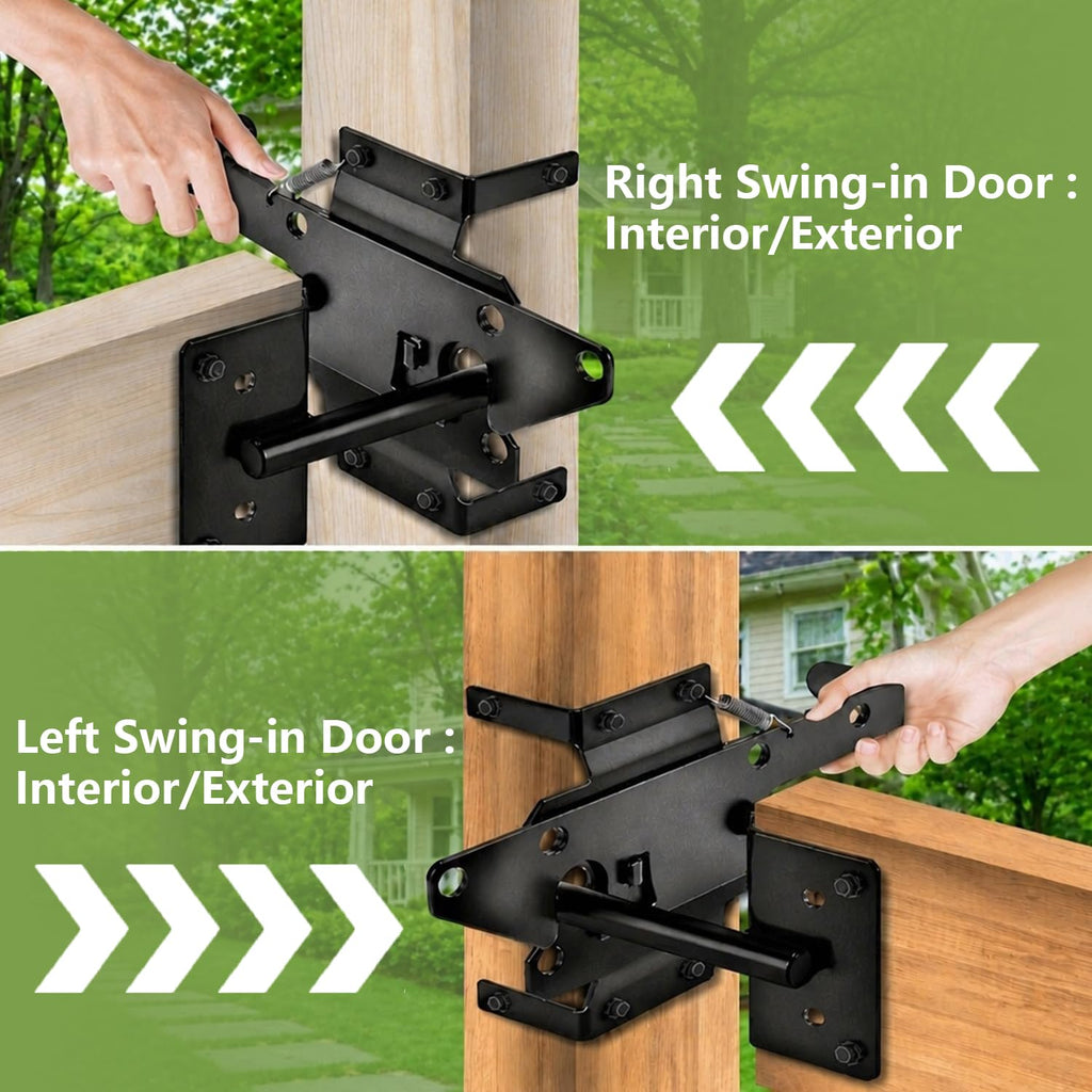 Fence Gate Hinges Heavy Duty and Self Locking Latch Set 3Pack for Wood Gates, 270° Outdoor Hardware Kit, Strap Dual