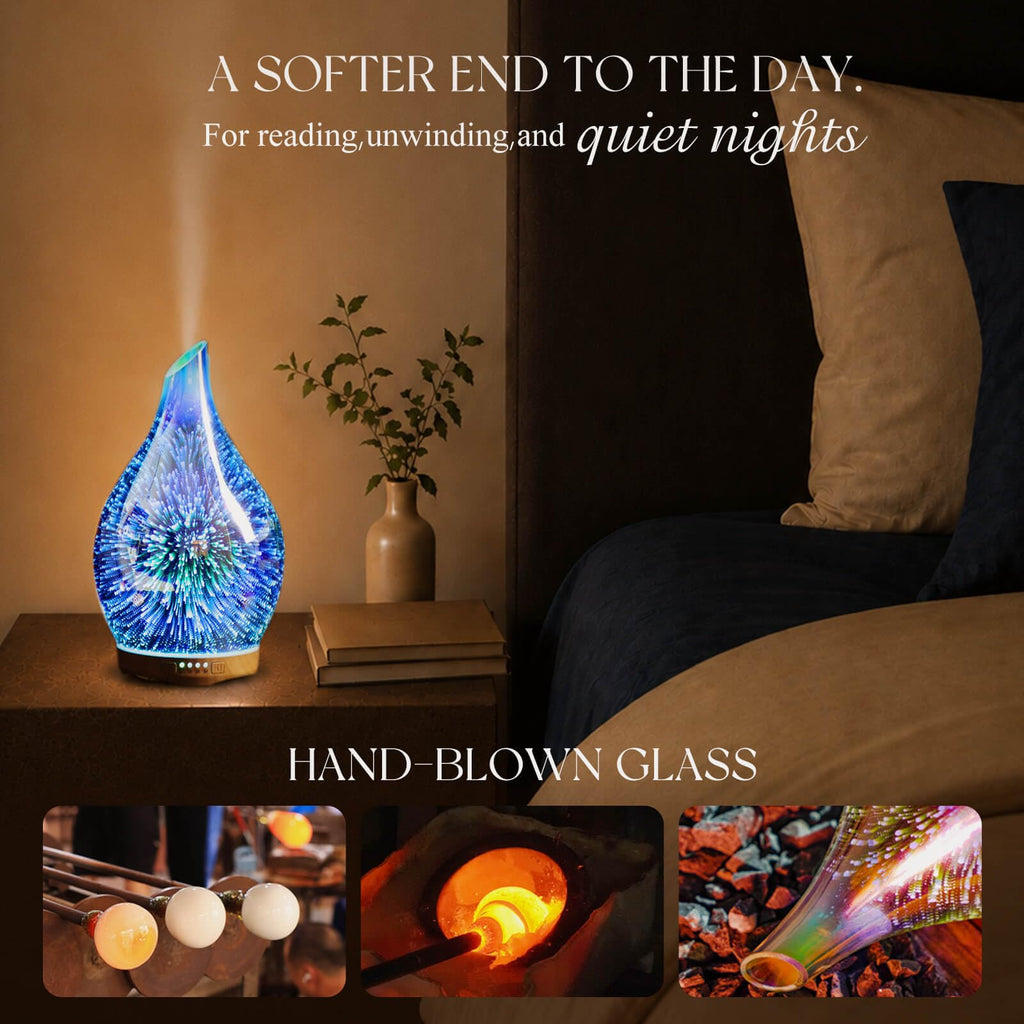 280ml Remote Essential Oil Diffuser 3D Glass Ultrasonic Mist 7H