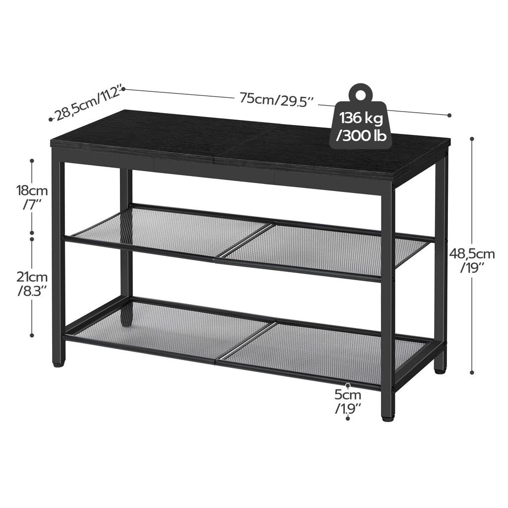 Shoe Bench, 3-Tier Shoe Rack, Industrial Shoe Organizer Storage Bench