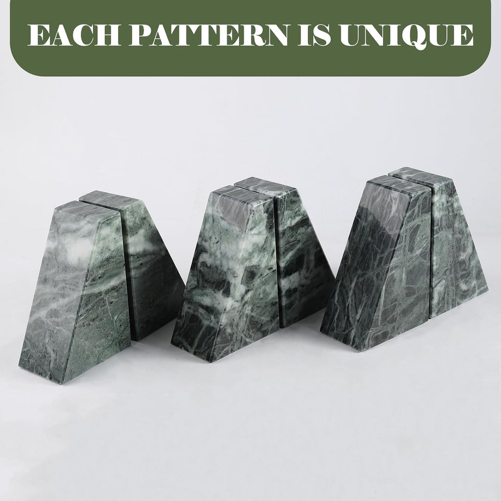 Marble Bookends for Heavy Books, Decorative Bookends for Shelves, Green Stone Book Ends, Heavy-Duty Book Ends for