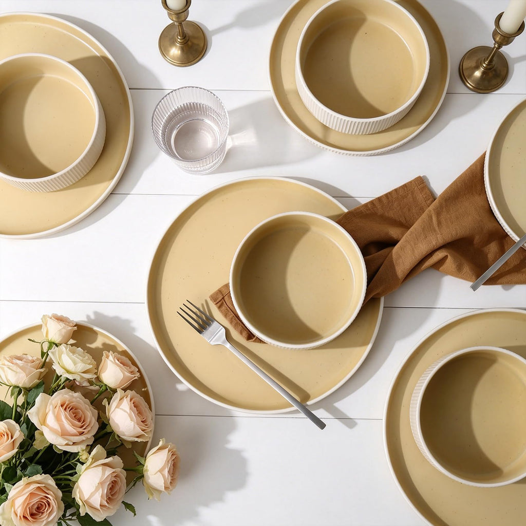18PCS Ceramic Dinnerware Set for 4, Stoneware Plates and Bowls Sets