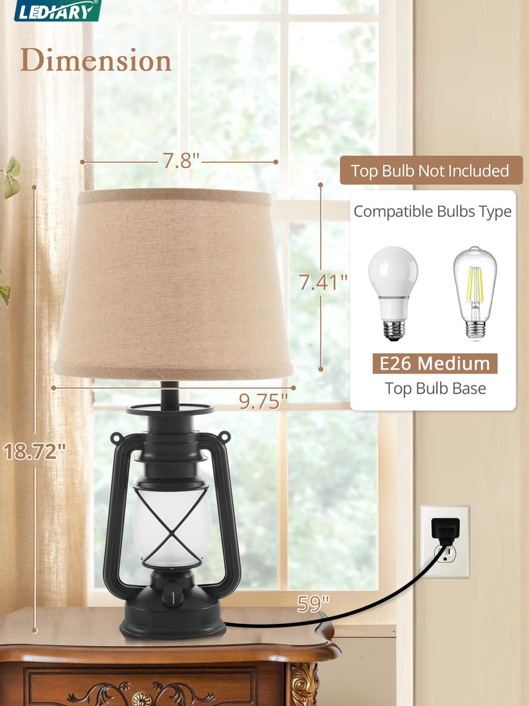 18.72" Black LED Lantern Flickering Flame Table Lamps Set of 2
