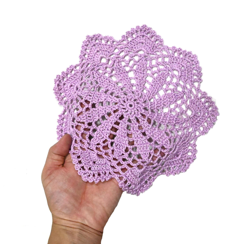 3 PCS 8 Inch Lace Doilies Tea Cup Coasters Handmade Crochet Daisy Flower Placemats (Light Purple)