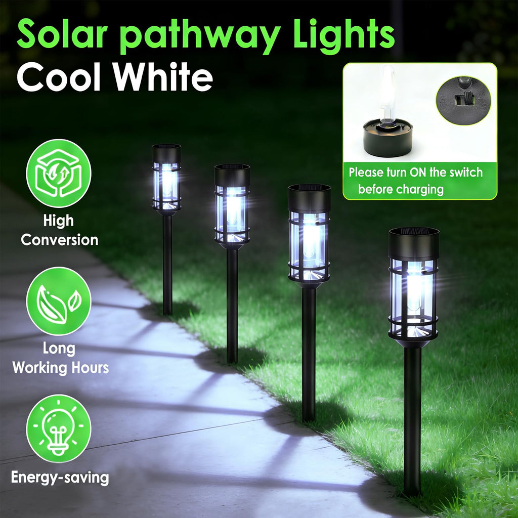 Solar Pathway Lights Outdoor, 8 Pack Metal Glass Solar Lights Outdoor Waterproof Auto On/Off Landscape Path Lighting