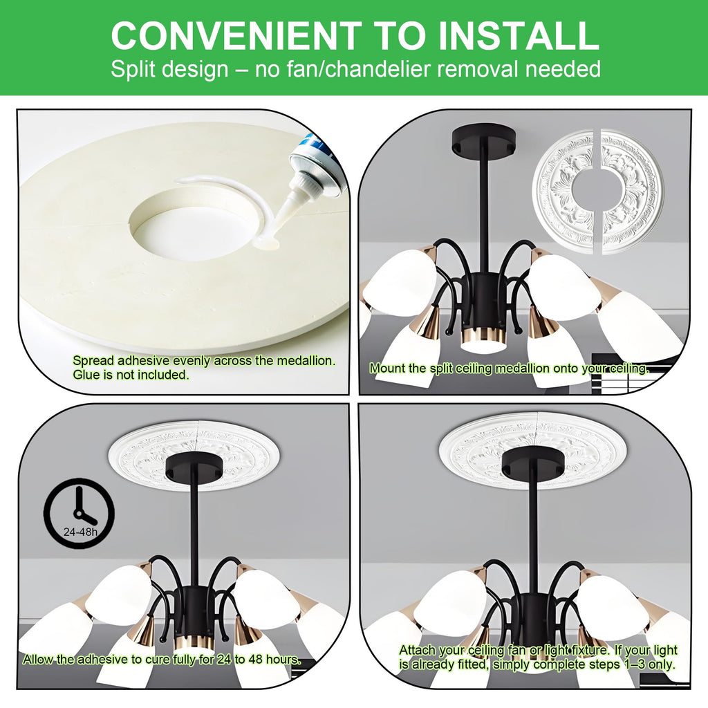 Split Ceiling Medallion 15-3/8" OD x 5" ID, Ceiling Decorative Molded Round Ceiling Medallions for Chandeliers Home