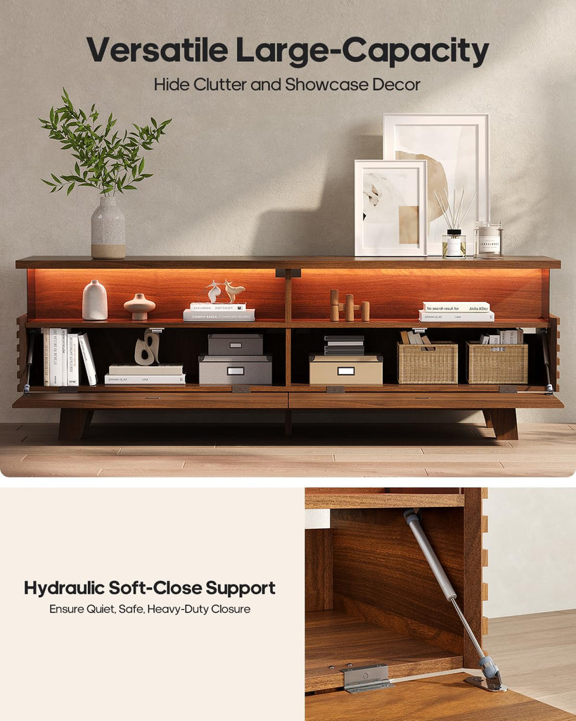 TV Stand with Cable Management, LED, Power Station (Walnut, 59")