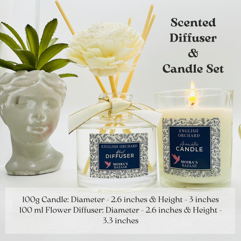 Elysian Essence Aromatherapy Gift Set - Luxury Candle and Flower Reed Diffuser - Perfect Scented Gift - Set of 2