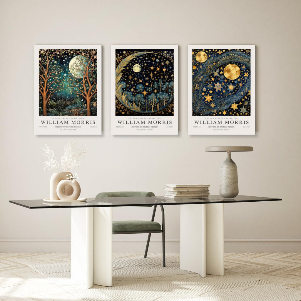 Wrapped Canvas William Morris Moon Star Wall Art Set of 3, 12x16 in