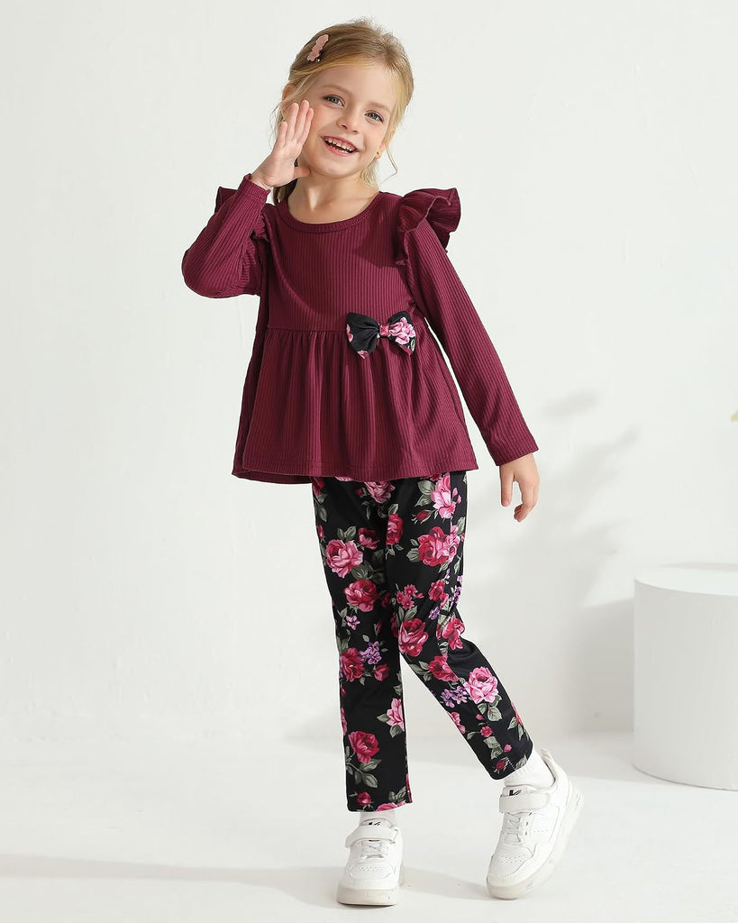 Toddler Girl Clothes Long Sleeves Ruffle Top Floral Pants 2 Piece