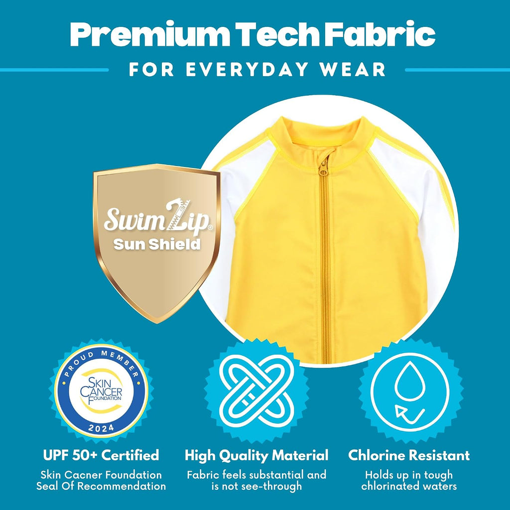 UPF 50+ Boys' Long-Sleeve Rash Guard + Soft Mesh Lined Swim Shorts