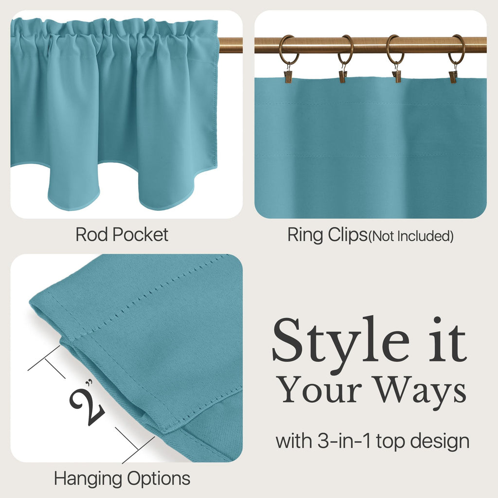 Teal Blue Blackout Valance Curtains for Window Energy Efficient