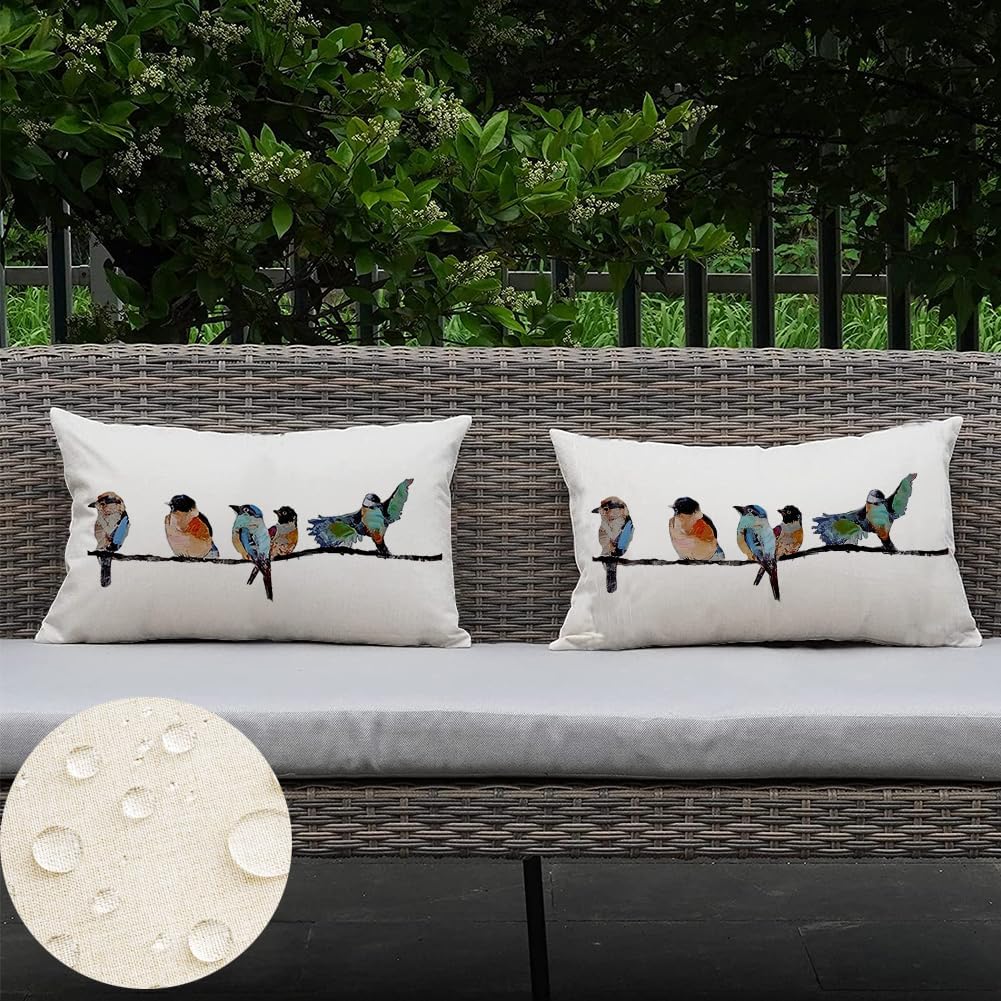 Outdoor Pillow Covers Waterproof 12x20,Outdoor Bird Lumbar Throw Pillow Cases Small Decorative Pillows