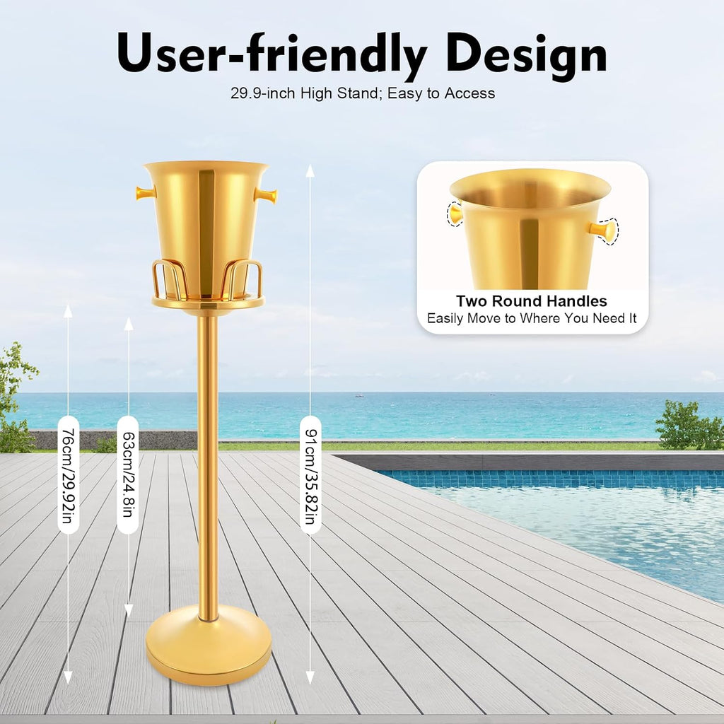 Champagne Bucket with Stand, Gold Ice Bucket Floor Standing Bar Stand Wine Cooler Gold w/stand Stainless Steel Ice