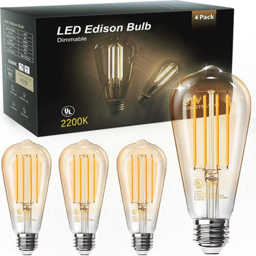 ST58 LED Edison Bulbs, E26, 8W 60W Equivalent, 2200K, Dimmable