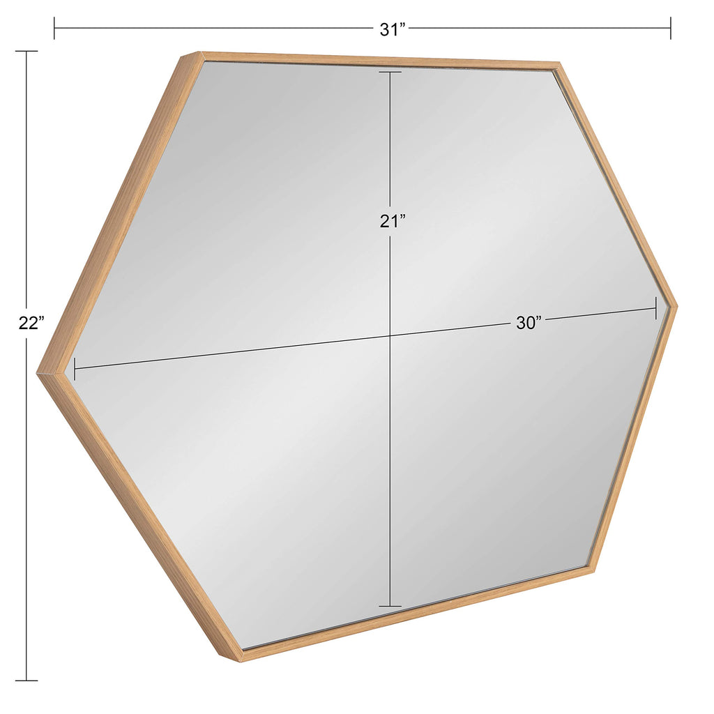 Rhodes Modern Hexagon Wall Mirror, 22 x 31, Natural Teak, Chic Geometric Mirror for Wall