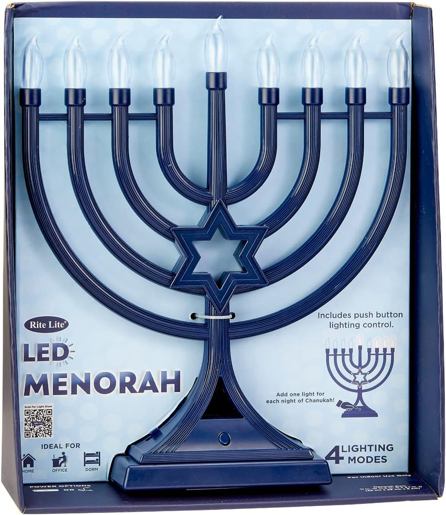 LED Electric Blue Hanukkah with Special Effects - Battery/USB Powered, Star of David, 4 Lighting/Blinking Modes