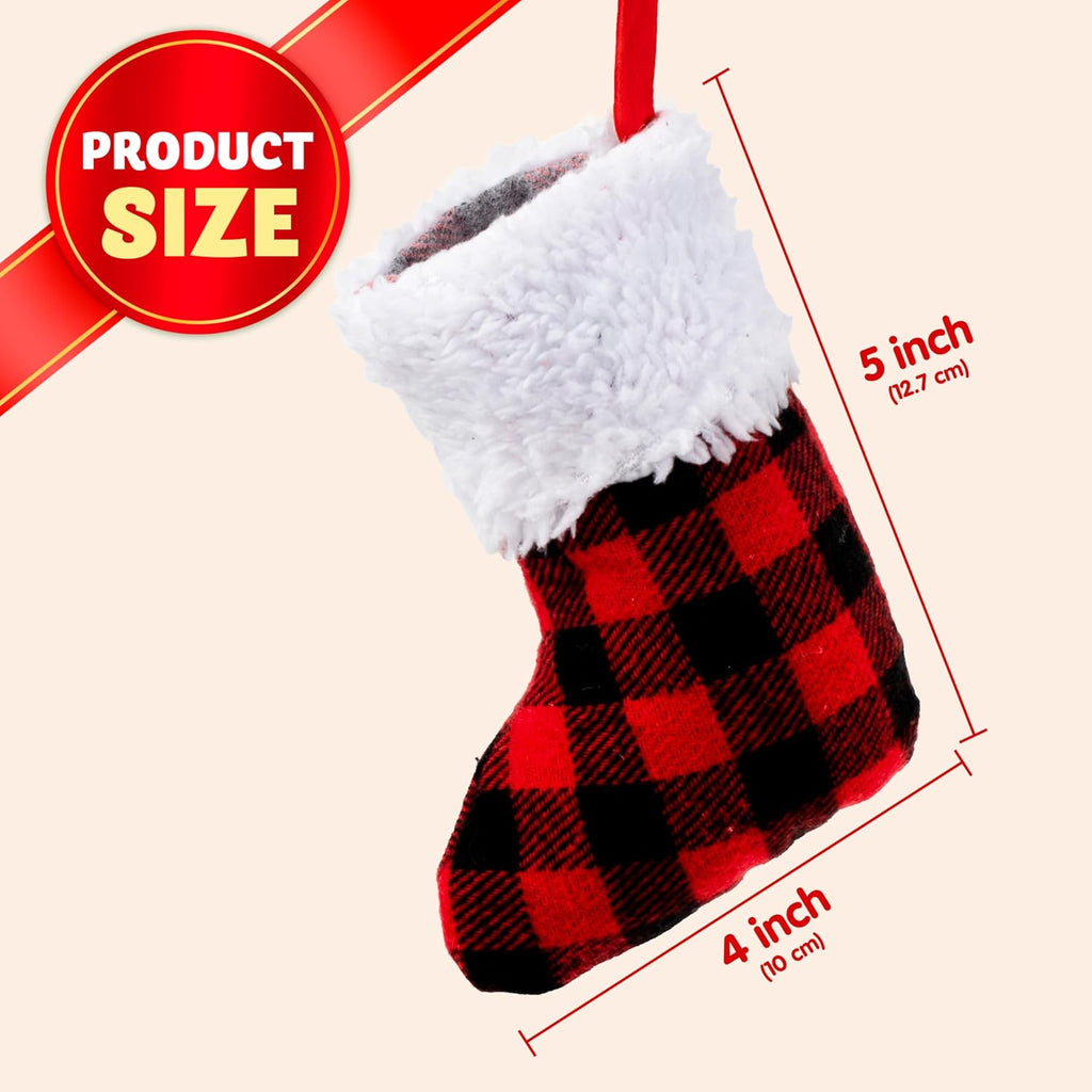 5" Mini ,Red Black Plaid Xmas Stockings Decoration, Party Favors and Holiday Season Supplies - Set of 12