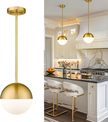 Modern Pendant Lighting Gold Globe Pendant Light Fixture, Mid Century Chandelier One Light Hanging Fixture for