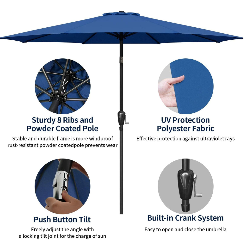 7.5' Patio Umbrella Outdoor Table Market Yard Umbrella with Push Button Tilt/Crank, 6 Sturdy Ribs for Garden, Deck