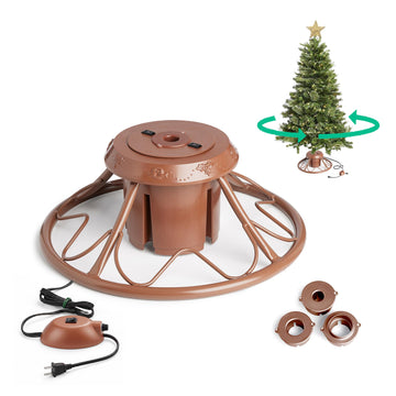 360° Rotating Christmas Tree Stand - Brown Sturdy Metal Base for Trees up to 9ft Tall - Holiday Decor Accessory