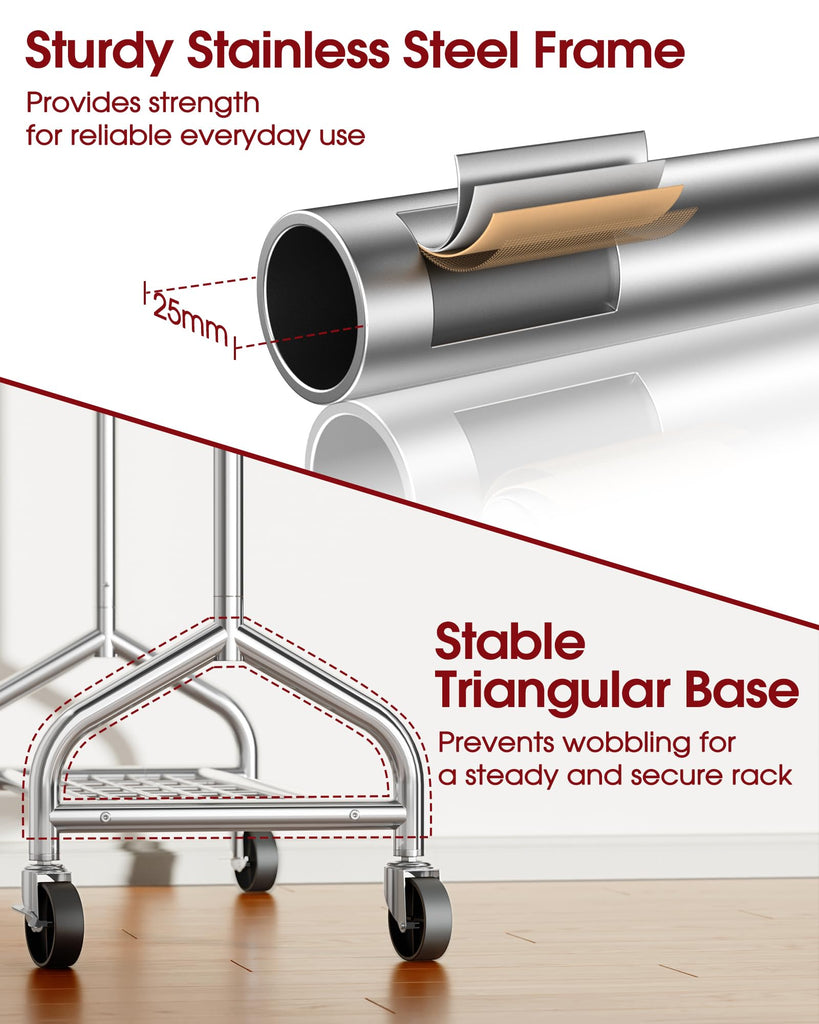 Extendable 49.8-74.8" W Stainless Steel Clothes Rack, Silver