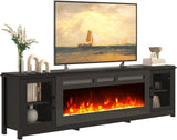 80 Inch Fireplace TV Stand with 50 Inch Electric Fireplace, Modern Entertainment Center with Adjustable Shelves and Glass Door for TVs up to 90 Inches, Black
