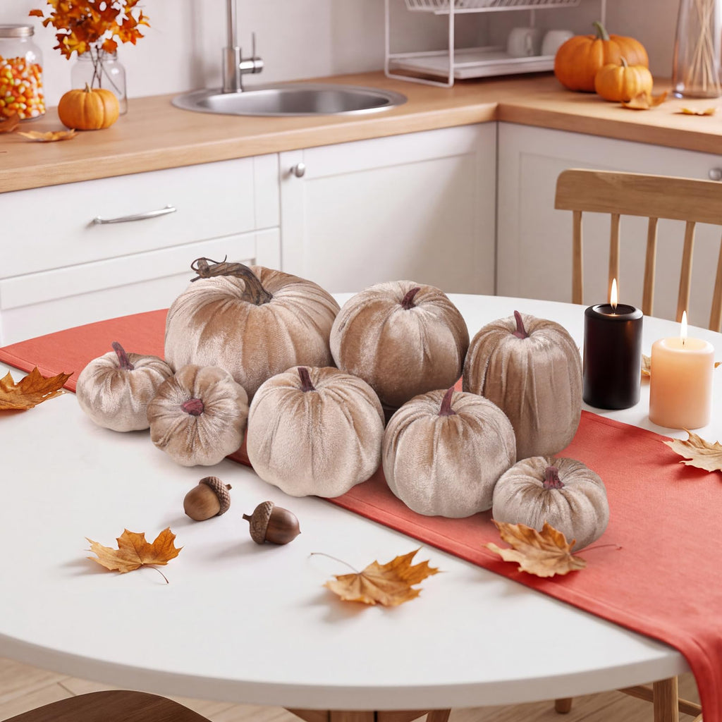 8 Pcs Fake Champagne Velvet Pumpkins Artificial Pumpkin Decor