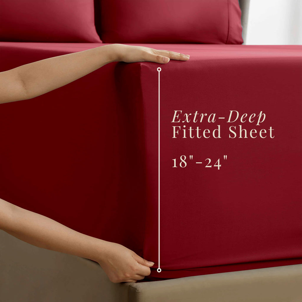Extra Deep Pocket Sheets - Fits Mattress 18-24 Inches Deep - Extra Deep Pocket California King Size - 6 Piece Cal
