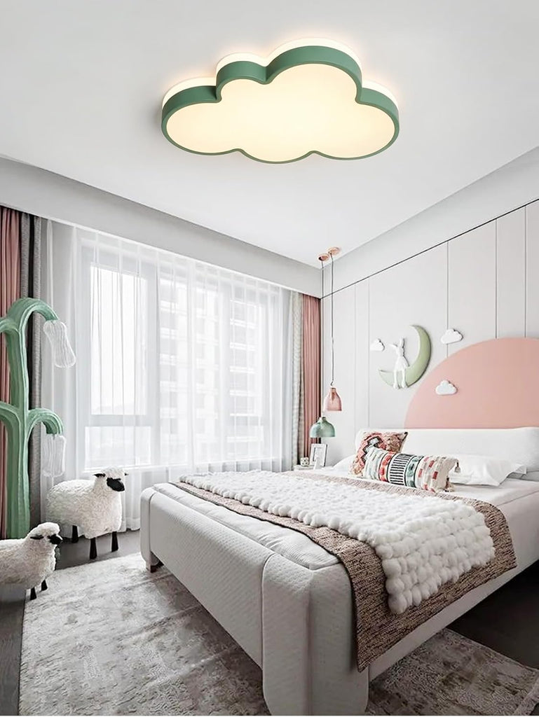 23" Cloud Ceiling Light with Remote, Green Kids Room Dimming LED Flush Mount Ceiling Light, 3 Color Temperatures