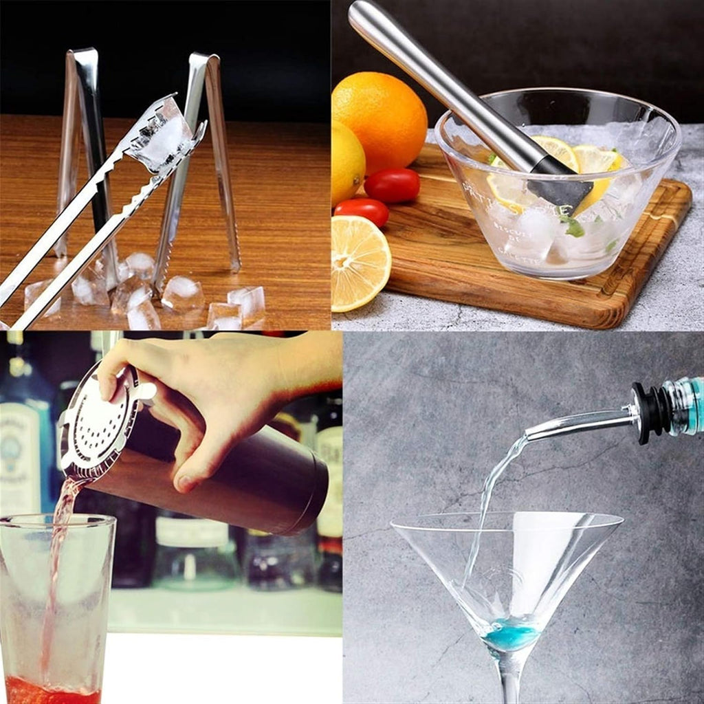 Cocktail Shaker Set Bartender Kit with Stand Drink Recipe, Professional Stainless Steel Home Bar Tools - Set of 12