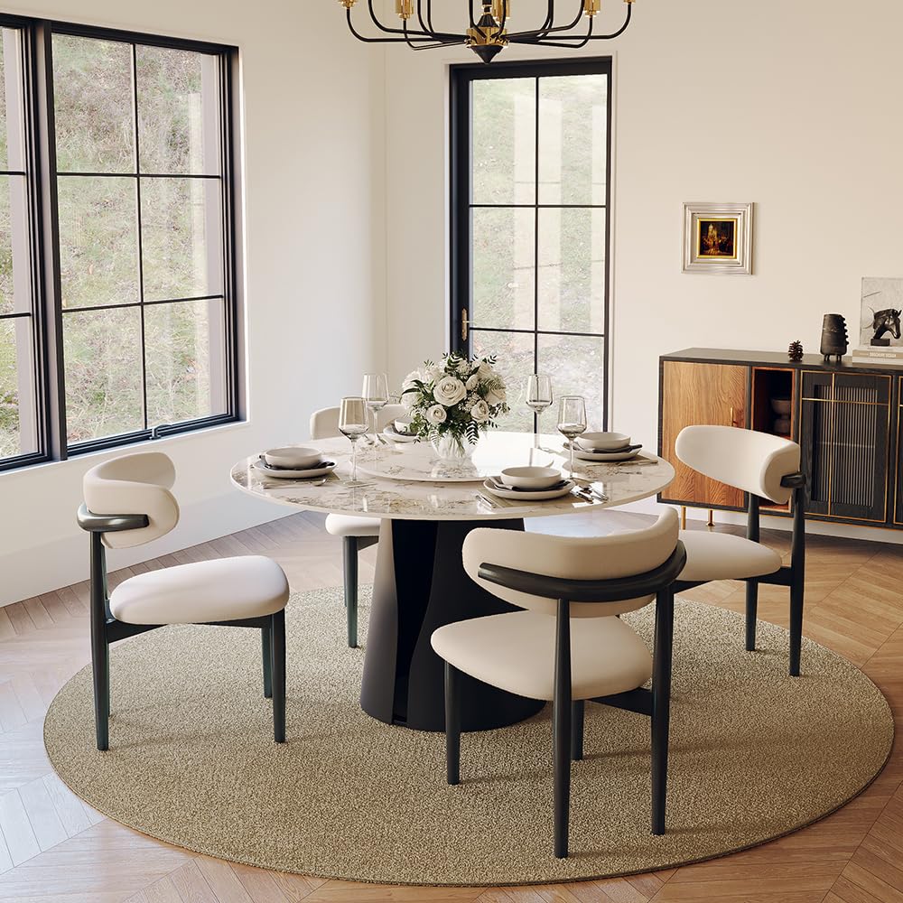 Round Dining Table for 4, 47" Modern Dining Table with 23" Lazy Susan, Pandora Sintered Stone Dining Tabletop with