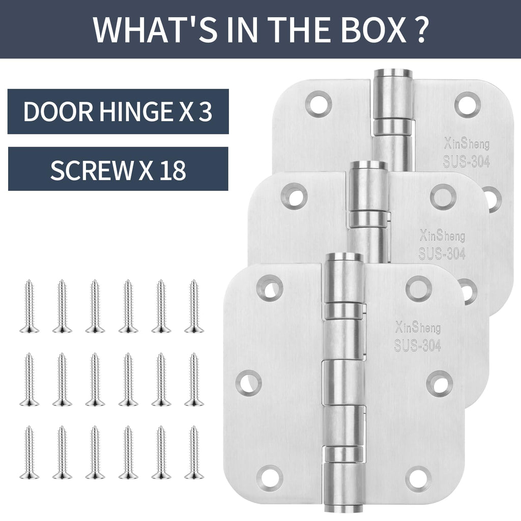 3.5" 304 Thickened Stainless Steel Door Hinges 3 Pack