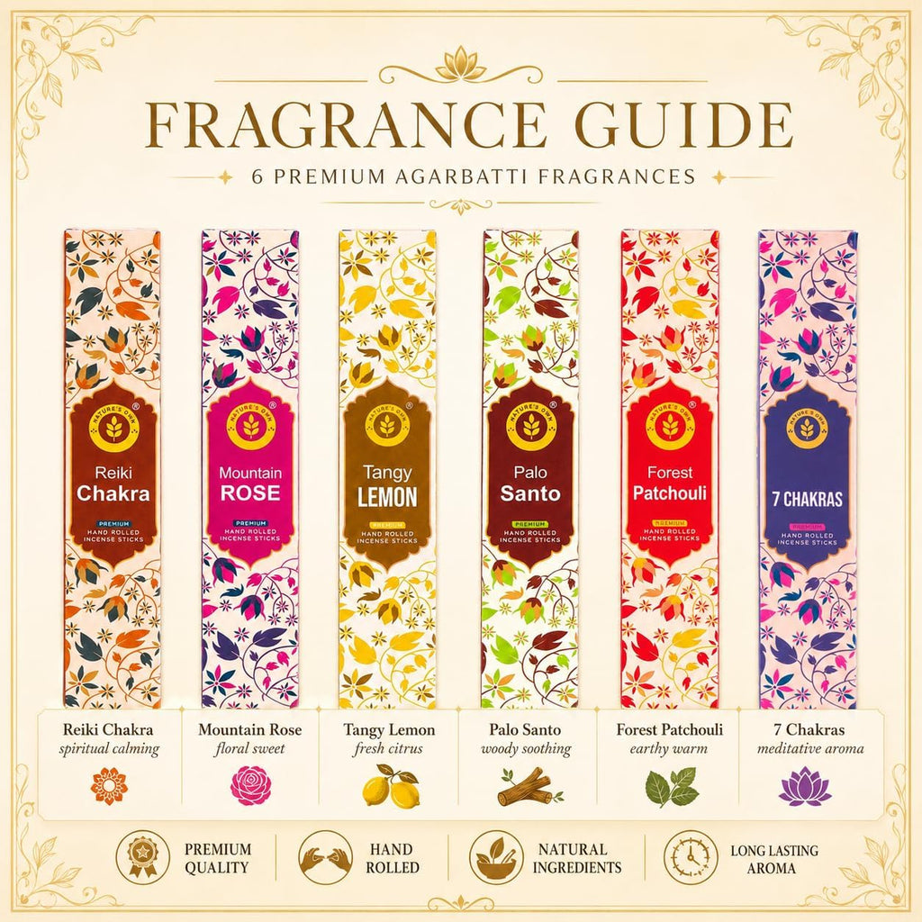Incense Sticks Gift Pack - 6 Fragrances x 20 Sticks Each, Hand Rolled Insents with Incense Holder - Tangy Lemon - Set of 120
