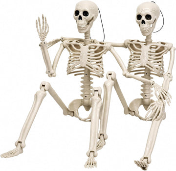 36.5" Halloween Skeleton, Full Body Life Size Posable Skeletons with Movable Joints, Realistic Plastic Human - Set of 2