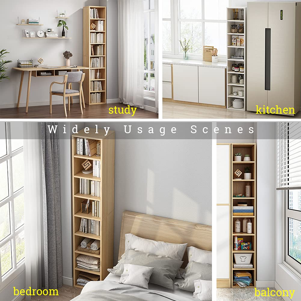 Narrow Corner Bookcase with Door - Oak 47" Tall Gap Storage Cabinet