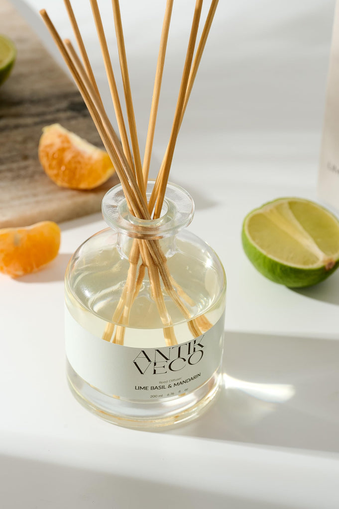 Lime Basil & Mandarin Reed Diffuser - Citrus & Herbal Diffuser 6.7 fl oz - 8 Rattan Sticks - Premium Aromatherapy Oil