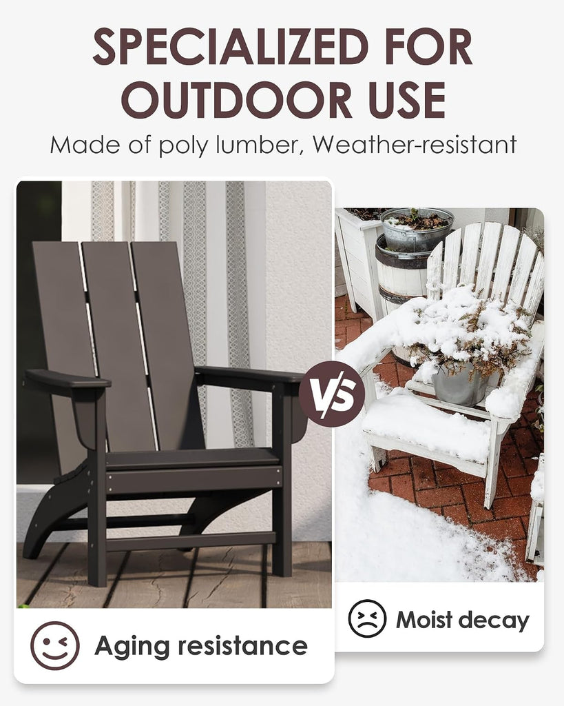 Poly Lumber Adirondack Chairs Set of 2, All-Weather Resistant Outdoor Patio Chairs, Look Like Wood, Pre-Assembled
