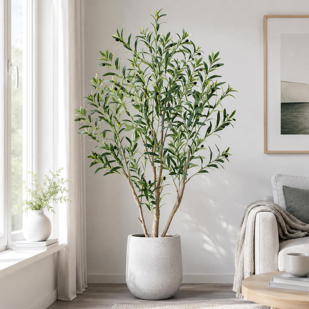 5ft Olive Trees Artificial Indoor, Tall Faux Olive Tree with Realistic Leaves and Lifelike Olives Fruits, Large Fake