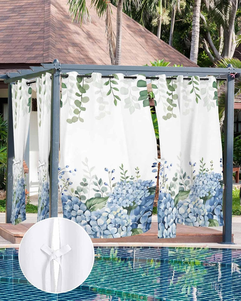 Outdoor Curtains Waterproof, Eucalyptus Leaves Privacy Screen Outdoor Front Porch Decor, Grommet Outside Curtains for