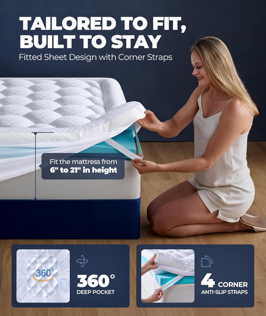 5 Inch Mega Support Memory Foam King Mattress Topper for Pressure Relief, Dual Layer 2.5" Pillow Top King Size