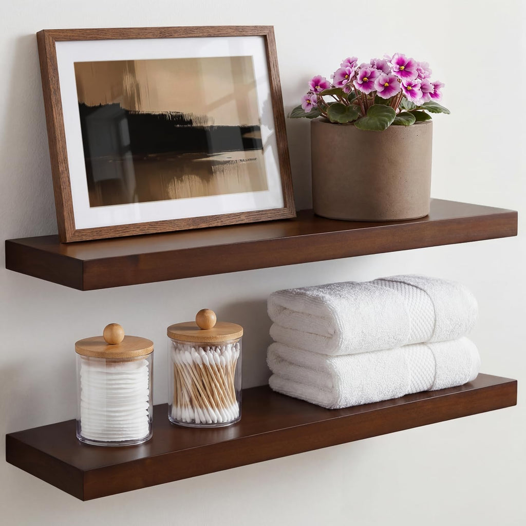 24inch Walnut Floating Shelves for Wall, High End Solid Real Wood 24in Floating Shelf , Dark Brown 24 inch Long