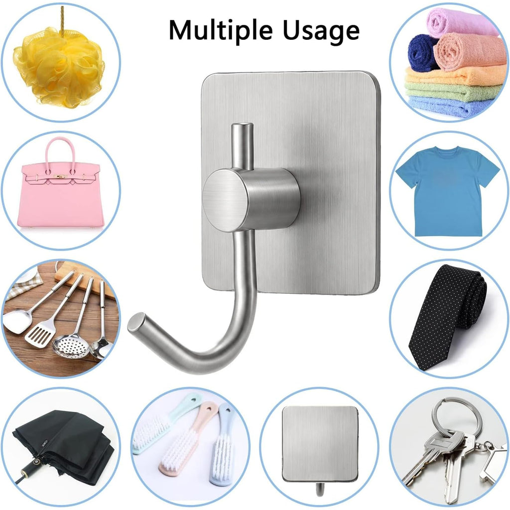 6PACK Adhesive Wall Hooks, Heavy Duty Sticky Holder Waterproof Aluminum Towel Hooks for Hanging Coat, Hat, Towel