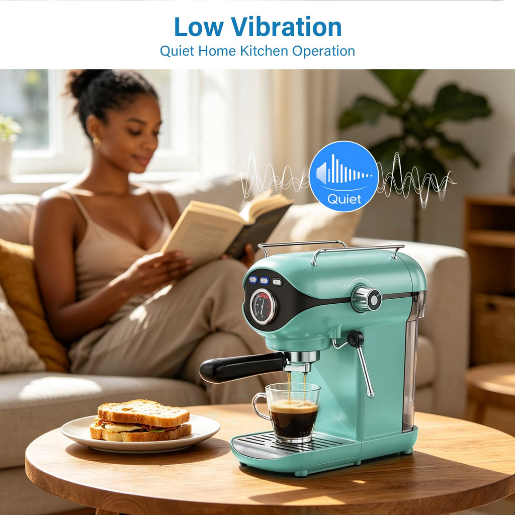 Espresso Machine, Compact Espresso Maker with Milk Frother, Blue