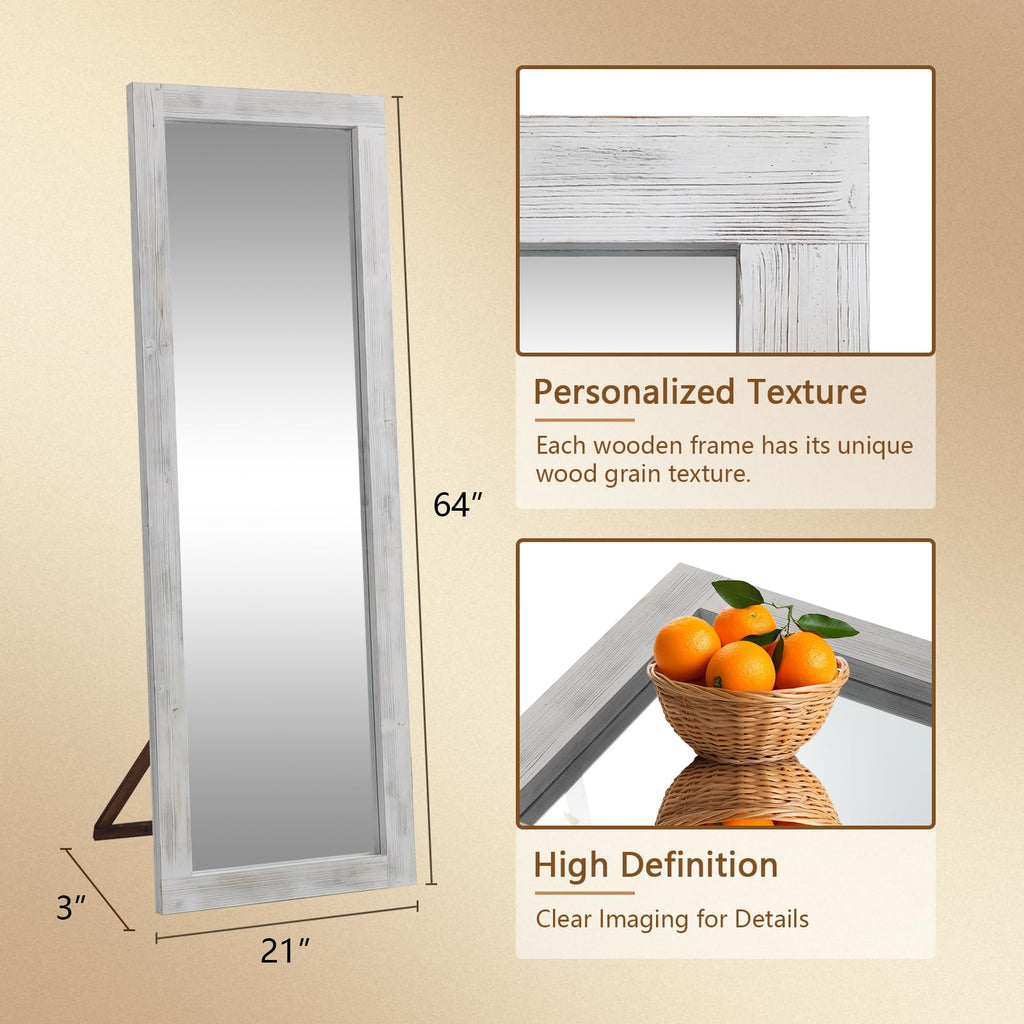 Rustic Farmhouse Full Length Mirror, 64"x21" Wood Floor Mirror