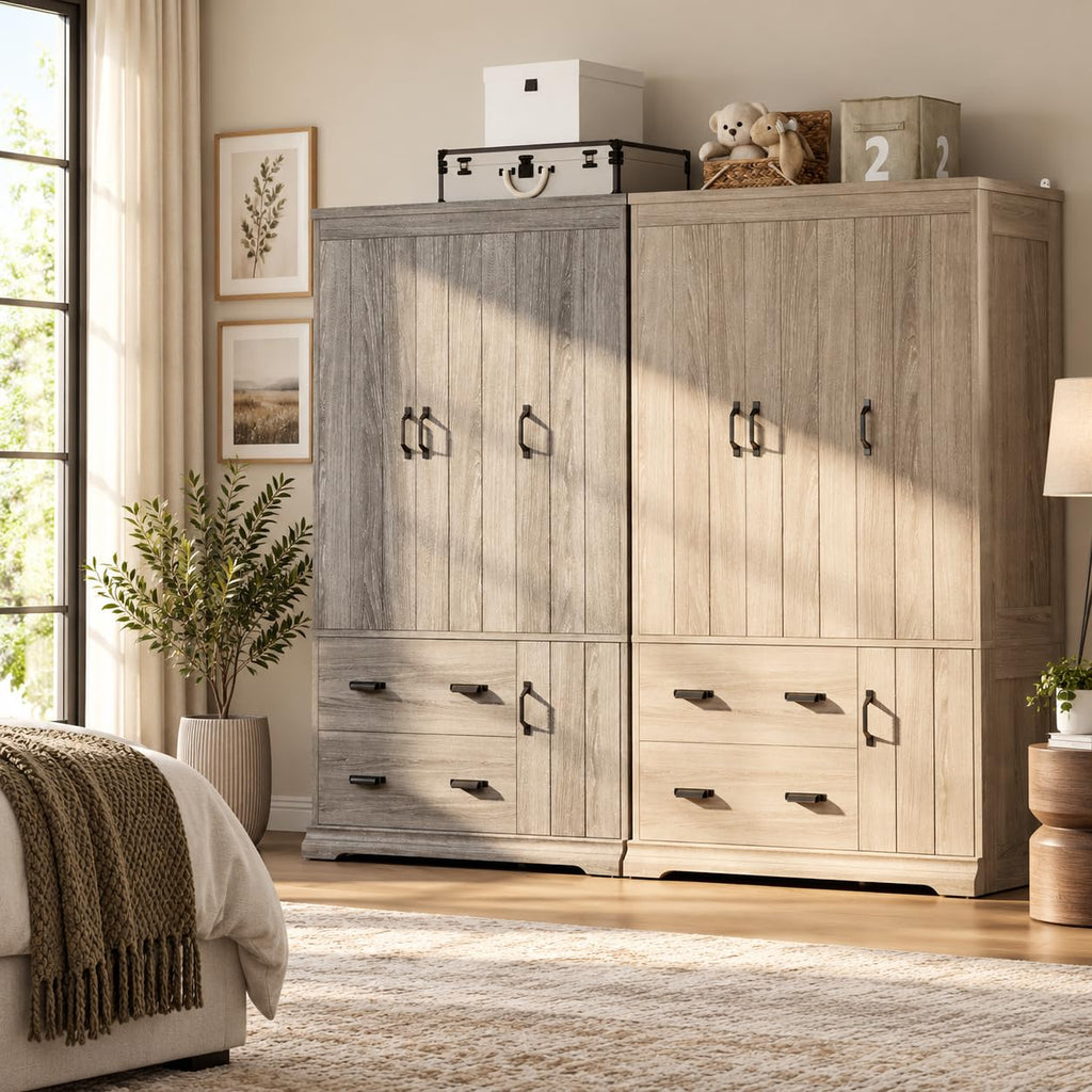 70" Freestanding Wardrobe Closet (Natural Oak)
