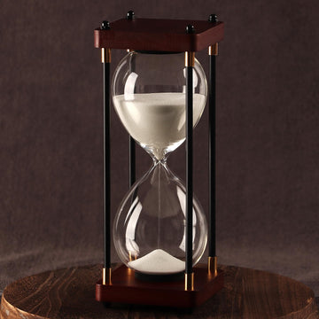 60 Minutes Sand Hourglass Timer, Vintage Sand Clock 60 Minutes, Large White Sander with Wooden End Caps, Hour Glass