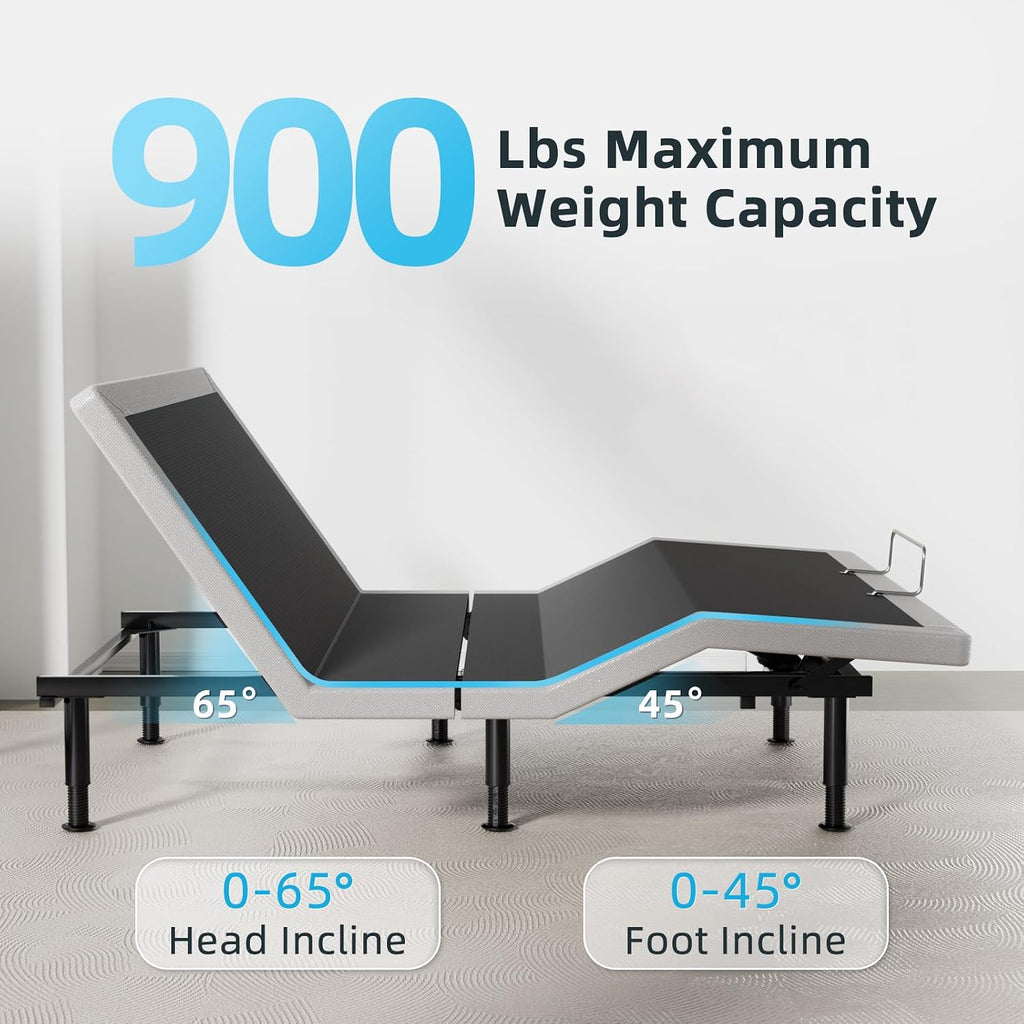Heavy Duty King Adjustable Bed Frame, Wireless Remote, Dual USB Ports,Ergonomic Upholstered Bed Frame, Lift Motor